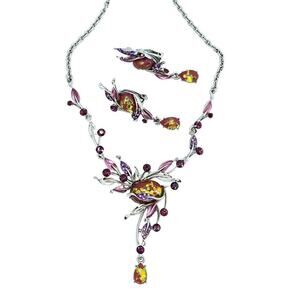 Y2K Whimsical Necklace & Clip Earrings Jewelry Set Art Nouveau Revival Fairycore